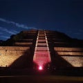 An Inca pyramid with mysterious lighting.