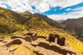 Inca terraces and building ruins in Pisac, Sacred Valley, Peru