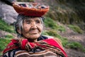 The inca Trail, Peru - Old Woman along the Inca Lares Trail to Machu Picchu in the Andes Mountains