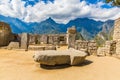 Inca Wall in Machu Picchu, Peru, South America. Example of polygonal masonry. The famous 32 angles stone Royalty Free Stock Photo