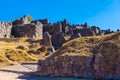 Inca Wall in SAQSAYWAMAN, Peru, South America. Example of polygonal masonry. The famous 32 angles stone Royalty Free Stock Photo