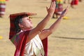 Inca worshiping the sun at the Inti Raymi celebration in Cusco, Peru Royalty Free Stock Photo