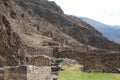 Incan farming terraces, garrisons and storage buildings built from stone in Ollantaytambo in Peru, South America Royalty Free Stock Photo