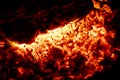 Incandescent details of orange and red charcoal embers for barbecue at the picnic. Texture Royalty Free Stock Photo