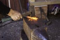 Incandescent iron in an old metal forge