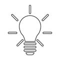 Incandescent lamp icon. The outline of a lamp emitting rays of light.