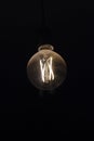 Incandescent lamp, illuminated in total darkness. the light is dim. there is toning Royalty Free Stock Photo