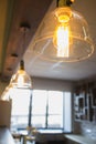 Incandescent lamps in a modern cafe - cozy interior Royalty Free Stock Photo