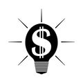 Incandescent light bulb with a dollar symbol inside and rays. The concept of business, financial profit, creative idea.