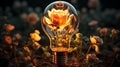 A light bulb in which the rose glows inside, Generative AI Royalty Free Stock Photo