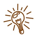 Incandescent light bulb, idea symbol. Minimalistic icon, sign. Scribble. Isolated vector sketch on a transparent