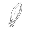 Incandescent light bulb vector stock illustration. Hand drawn led lamp isolated on white background. Outline black and white glass