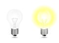 Incandescent light bulbs on and off isolated on white Royalty Free Stock Photo