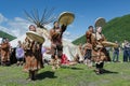 Incendiary dance of indigenous inhabitants of Kamchatka with tambourine Royalty Free Stock Photo