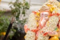 Incense or agarbatti sticks in front of lord vinayaka or Ganesha while worshiping during ganesha chaturthi or vinayaka Royalty Free Stock Photo