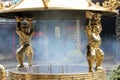 The incense burner with smoky in a Temple. Royalty Free Stock Photo