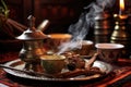 incense burning alongside ethiopian coffee set