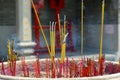 Incense burning stick outside temple in Hong Kong Royalty Free Stock Photo