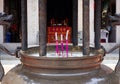 Incense burning in front of Zhongde Daoist Temple, Xiamen, China closeup