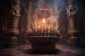 incense burning in ornate temple altar