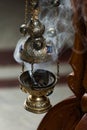 Incense during ceremony in Orthodox church closeup