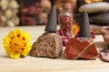 Incense Cones and Desert Rose Rocks on Meditation Table Royalty Free Stock Photo