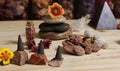 Incense Cones and Desert Rose Rocks on Meditation Table Royalty Free Stock Photo