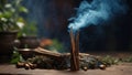 Incense of herb stick smokes as Shamanic tradition. Royalty Free Stock Photo