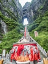 Incense Pot: The Tianmen Mountain with a view of the cave Known as The Heaven`s Gate and the steep 999 stairs at Zhangjiagie, Hun