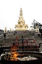 Incense by the stairs to the golden buddha of emei shan, china