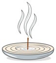 Incense stick burning in ceramic bowl with smoke vector illustration Royalty Free Stock Photo