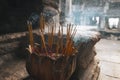 Incense sticks burning in temple Royalty Free Stock Photo