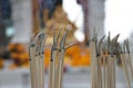 Incense sticks are lighten and incense smoke for worship Ganesha, out focus. Royalty Free Stock Photo