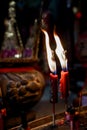 Incense sticks in old chinese temple. Asian traditional culture in shrine Royalty Free Stock Photo