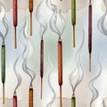 Incense Sticks Seamless Pattern Watercolor Illustration Royalty Free Stock Photo