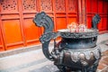 Incense and traditional building at Den ngoc son temple in Hanoi, Vietnam Royalty Free Stock Photo