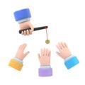 Incentive concept. Business metaphor. Personnel management leadership. Motivate people. Big hand holds gold coin on stick Royalty Free Stock Photo