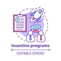 Incentive programs concept icon. Product, startup launch corporate event idea thin line illustration. Business long term
