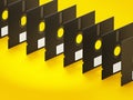 5.25 inch floppy disks isolated on yellow background. 3D illustration