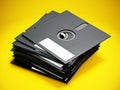 5.25 inch floppy disks isolated on yellow background. 3D illustration Royalty Free Stock Photo