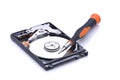 2.5 inch opened hdd with repair screwdriver isolated on a white Royalty Free Stock Photo