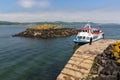 Launch ship moored at Inchcolm Island near Scottish Edinburgh