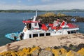 Launch ship moored at Inchcolm Island near Scottish Edinburgh