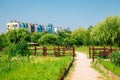 Mural with green forest at Wolmi Park Traditional Garden in Incheon, Korea