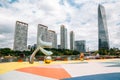 Songdo Central Park UN square. Lake with skyscrapers in Incheon, Korea Royalty Free Stock Photo