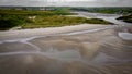 Inchydoney Beach in the south of Ireland on a cloudy summer day, top view. Seaside landscape. The Irish beach. The coastline