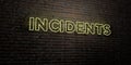 INCIDENTS -Realistic Neon Sign on Brick Wall background - 3D rendered royalty free stock image