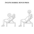 Incline barbell bench press workout exercise vector illustration outline