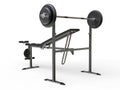 Incline bench with barbell weight - rear perspective view