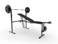 Incline gym bench with barbell weight and additional weight plates